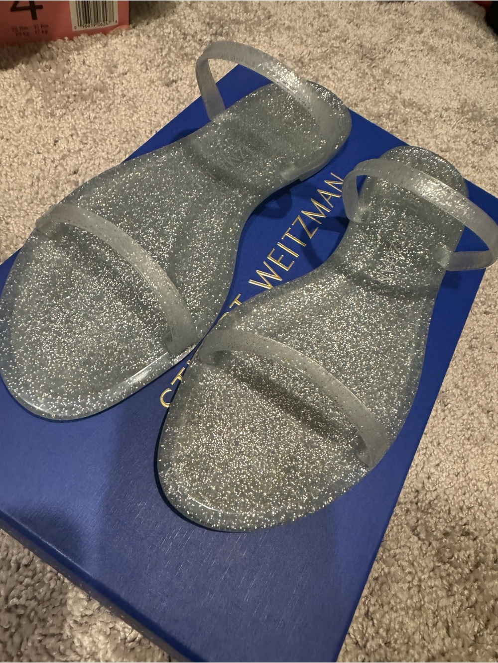 Stuart Weitzman Silver Glitter Jelly Sandals